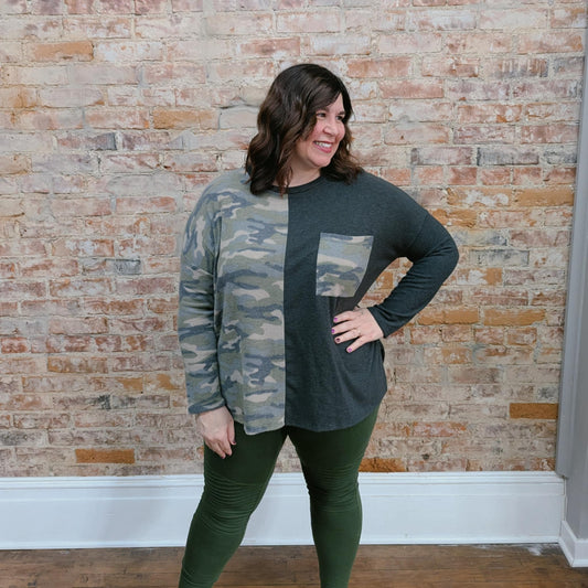 Camo Colorblock Top