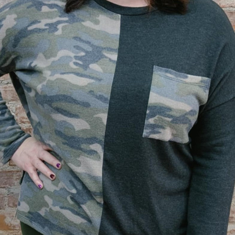 Camo Colorblock Top