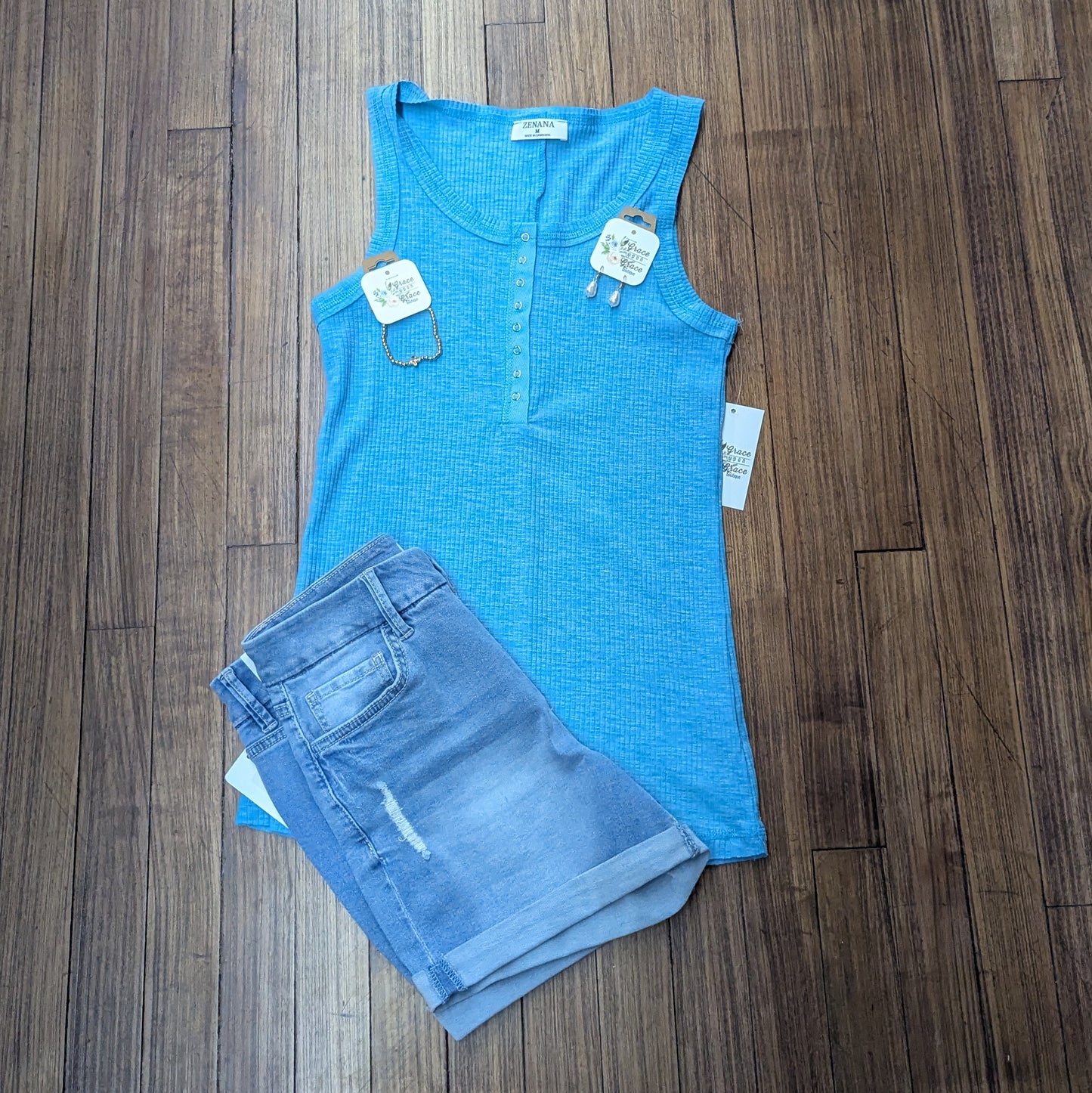 Light Blue Button Tank