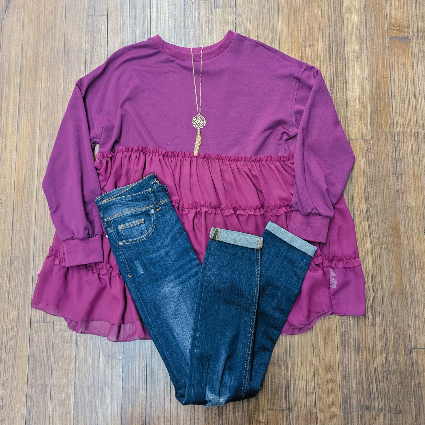 Magenta Tiered Long Sweater Top