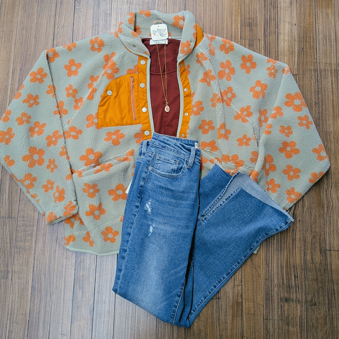Flower Patterned Fleece Jacket