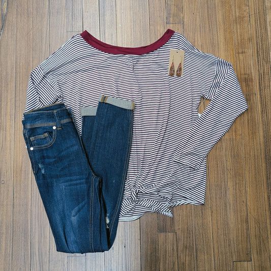 Burgundy Striped Tie Top