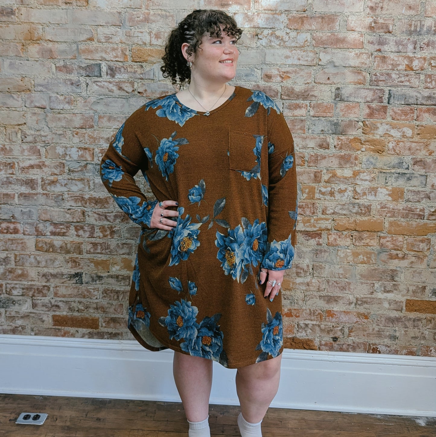 Oversized Brown Floral Dress