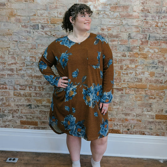 Oversized Brown Floral Dress