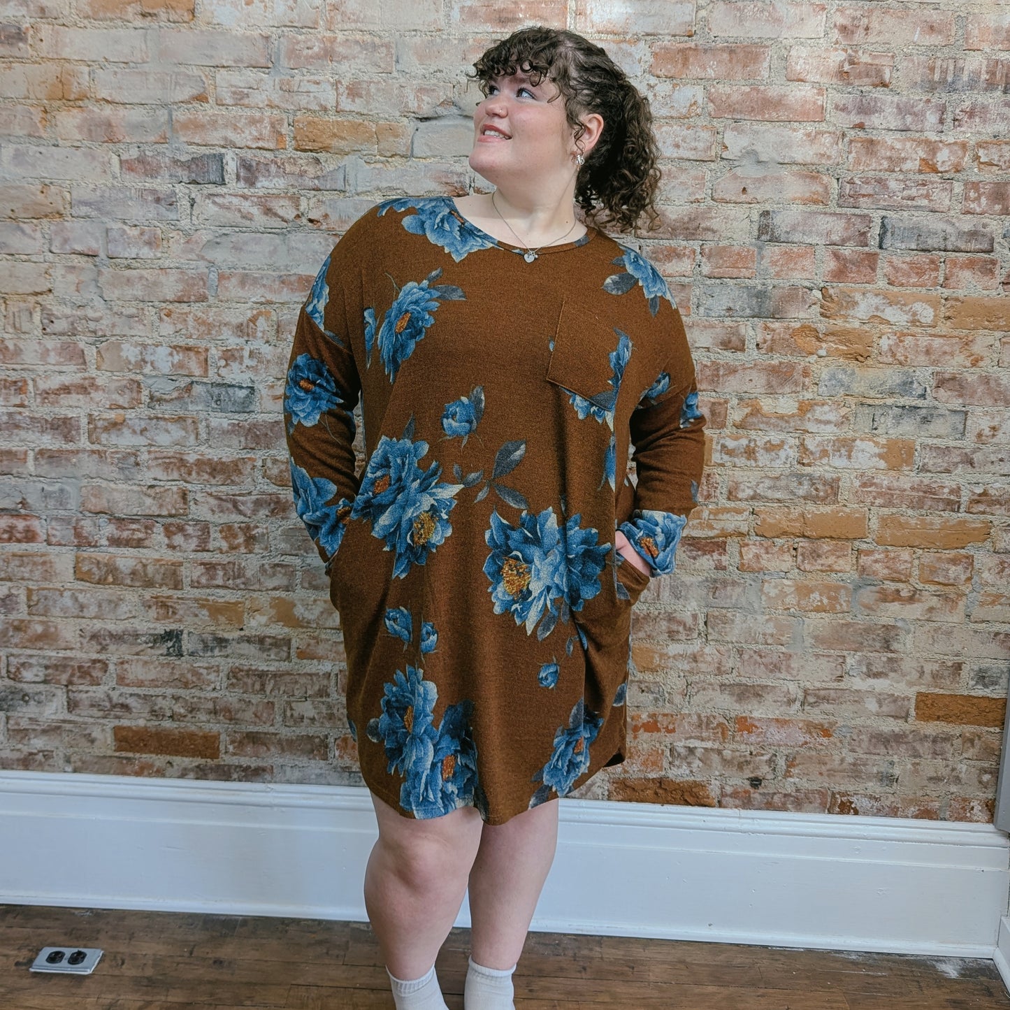 Oversized Brown Floral Dress