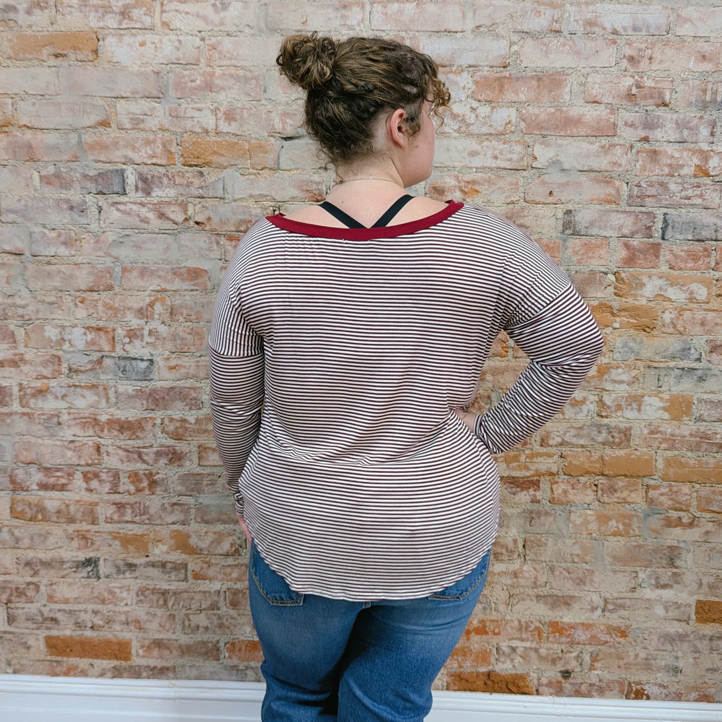 Burgundy Striped Tie Top