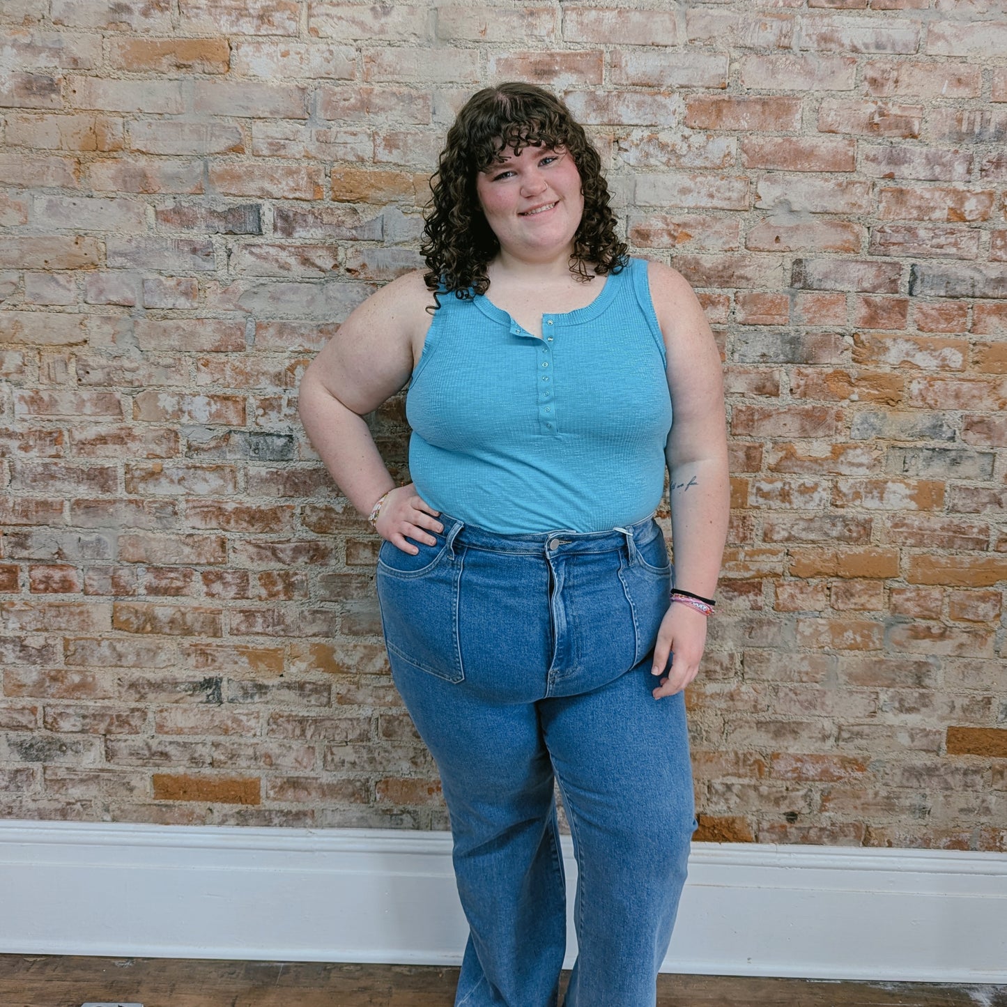 Light Blue Button Tank