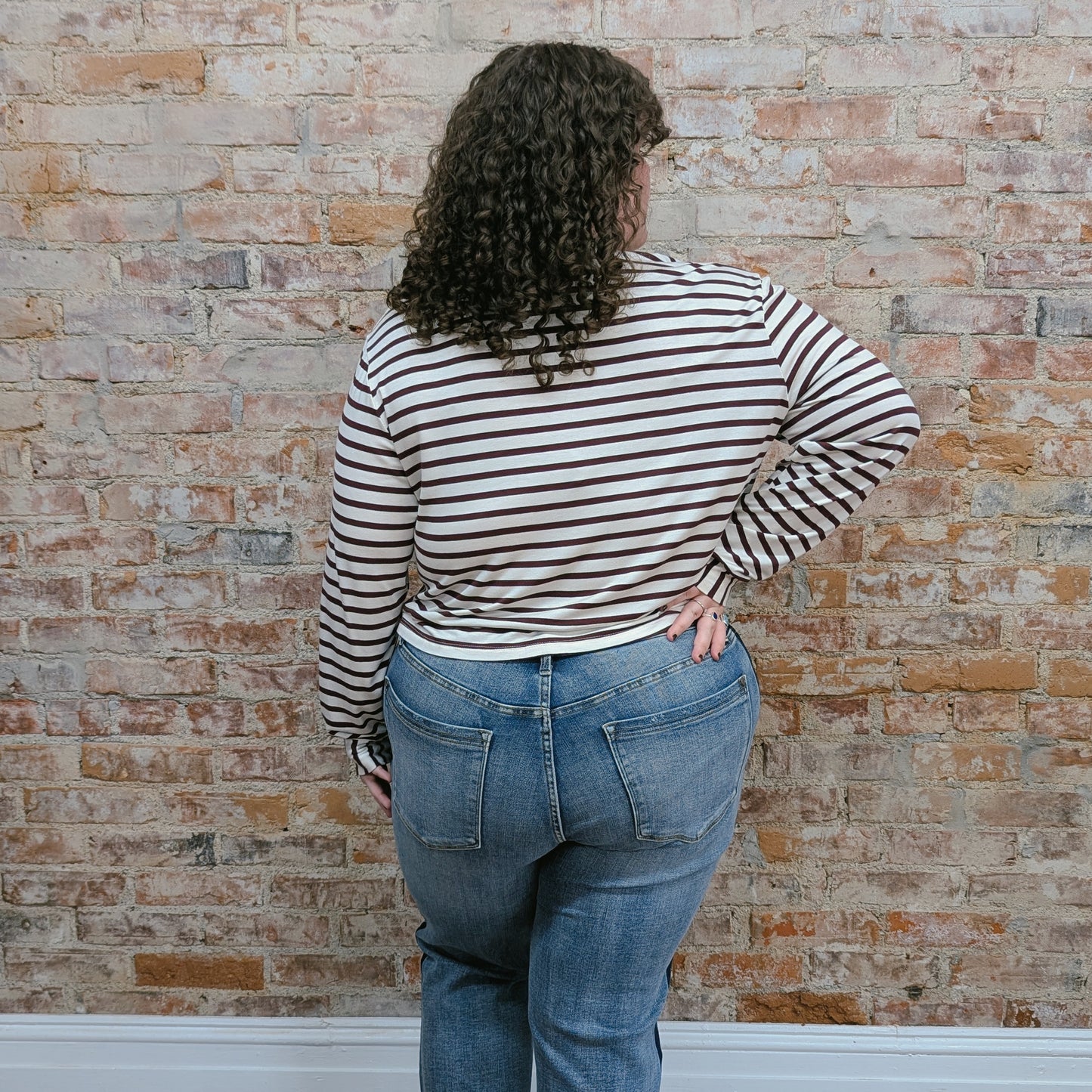 Wine Striped Mock Turtle Neck Top