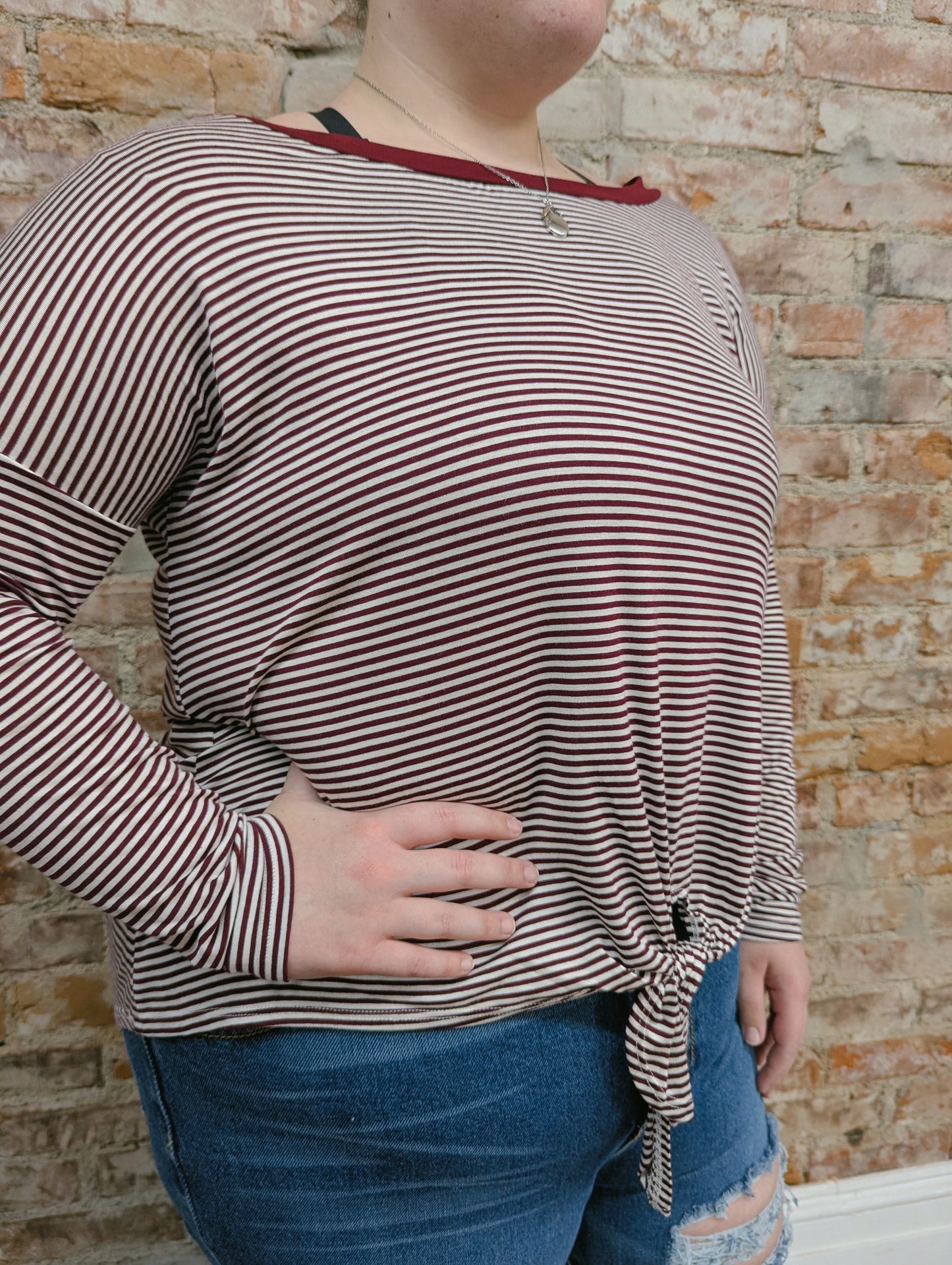 Burgundy Striped Tie Top