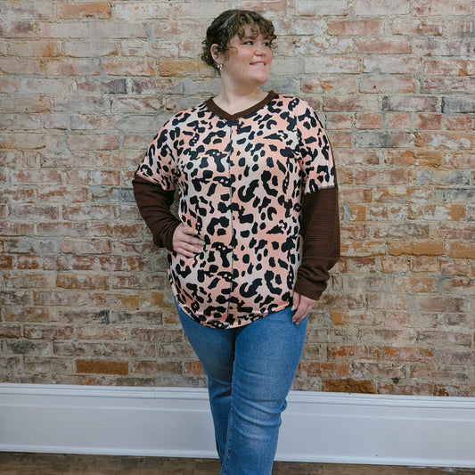 Waffle Knit Animal Print Top