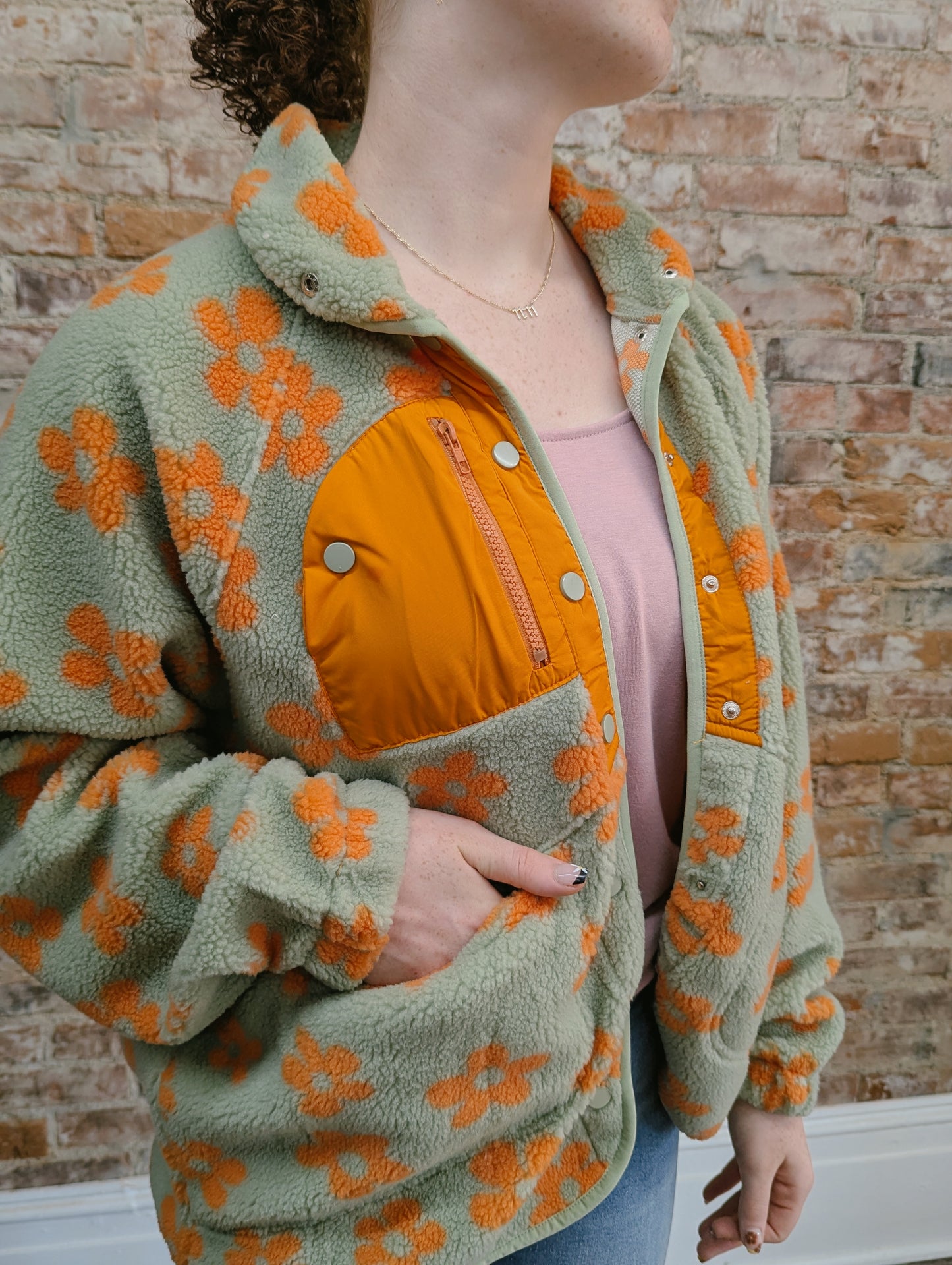 Flower Patterned Fleece Jacket