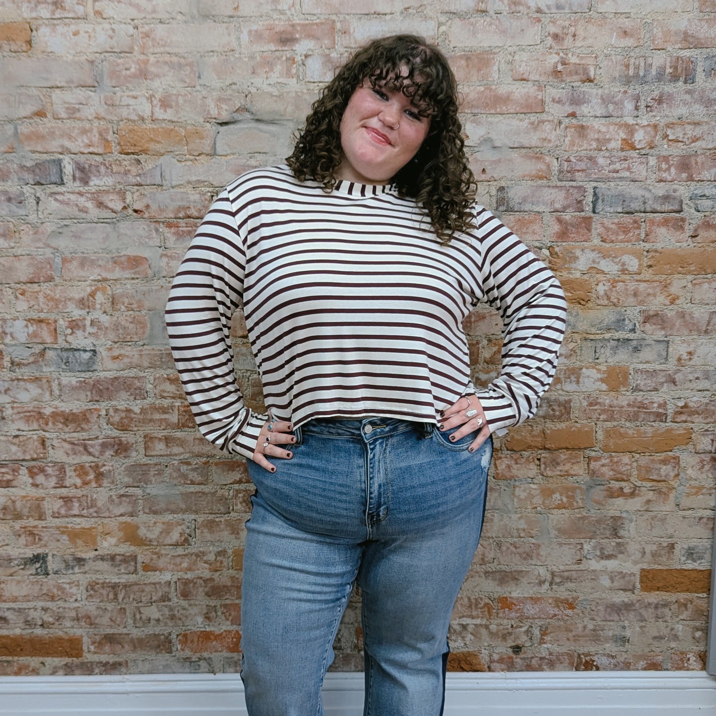 Wine Striped Mock Turtle Neck Top