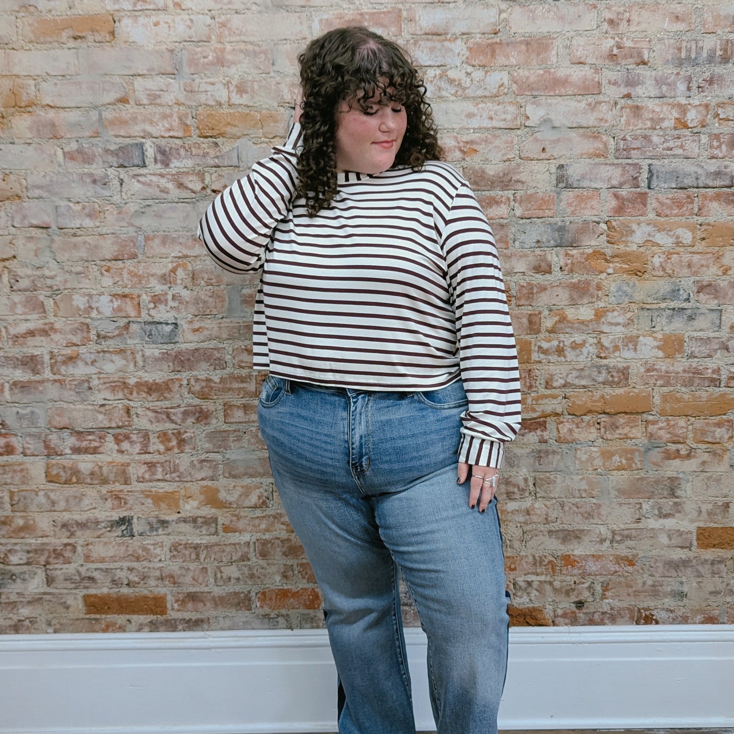 Wine Striped Mock Turtle Neck Top