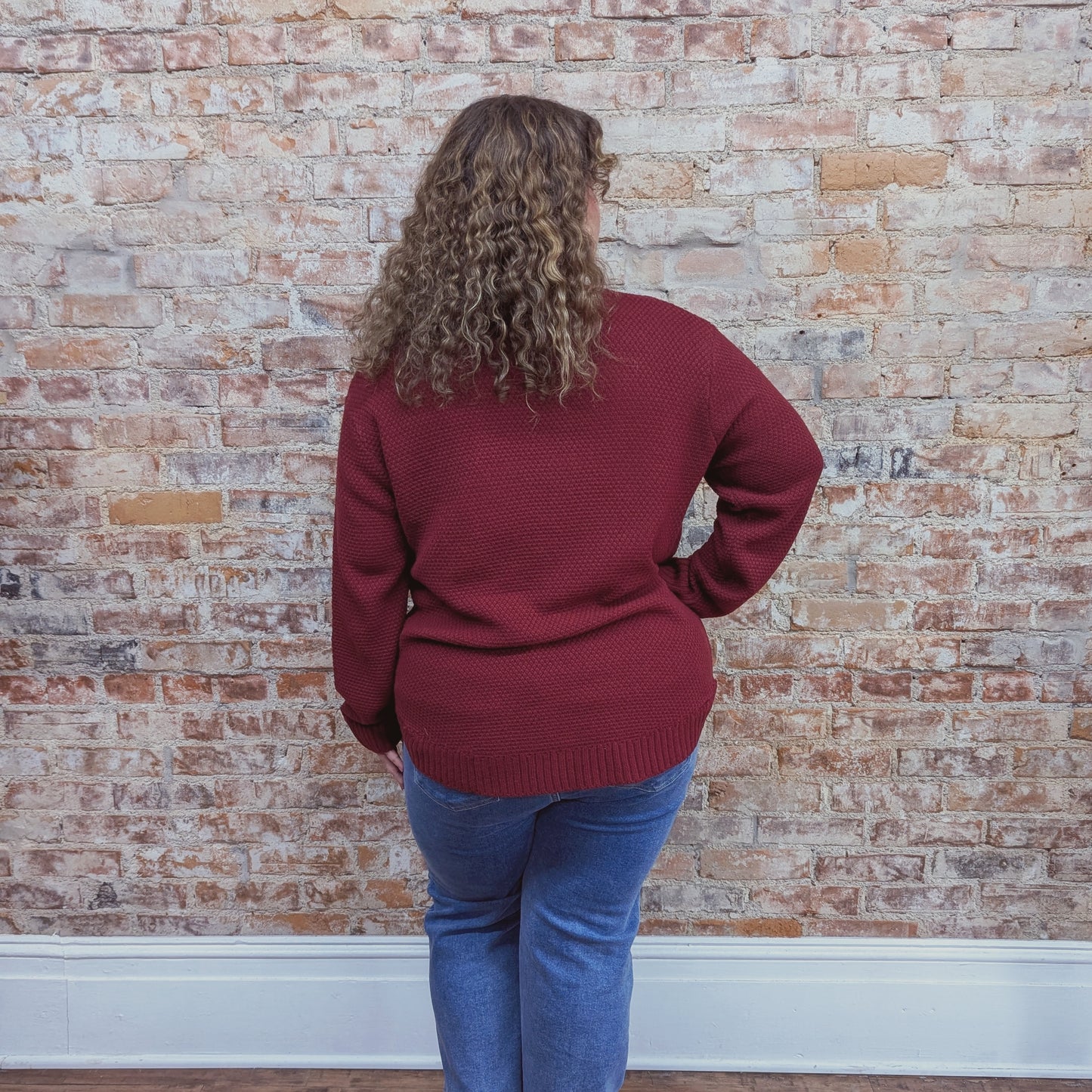 Cranberry Waffle Knit Sweater