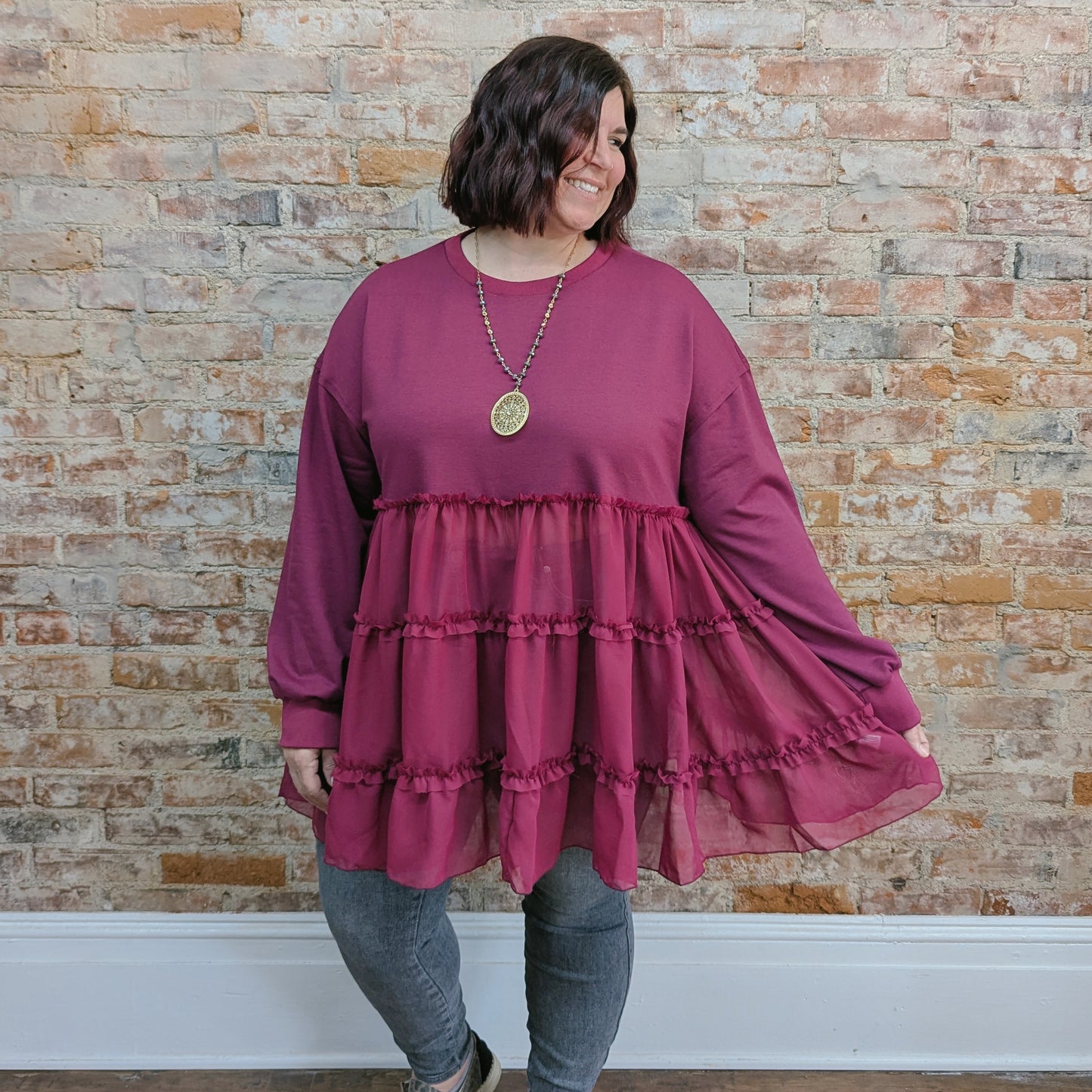 Magenta Tiered Long Sweater Top
