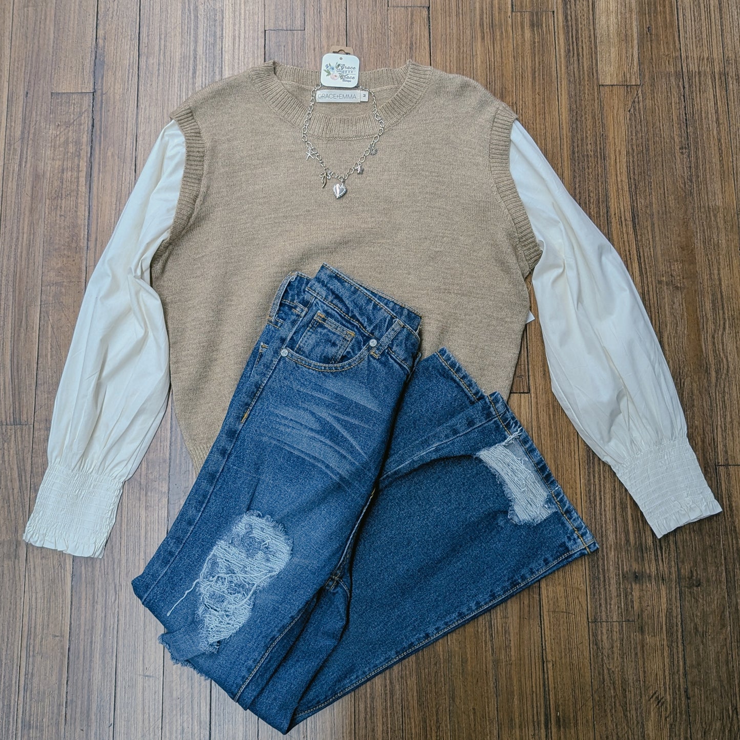 Latte Sweater Vest Combo Top