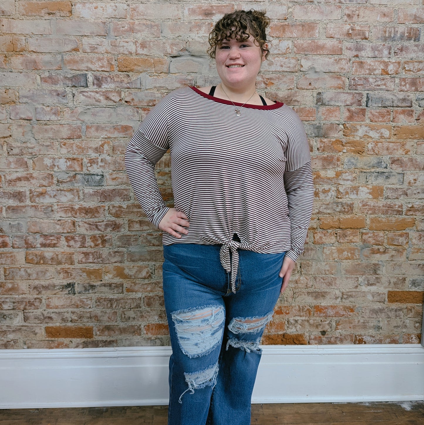 Burgundy Striped Tie Top