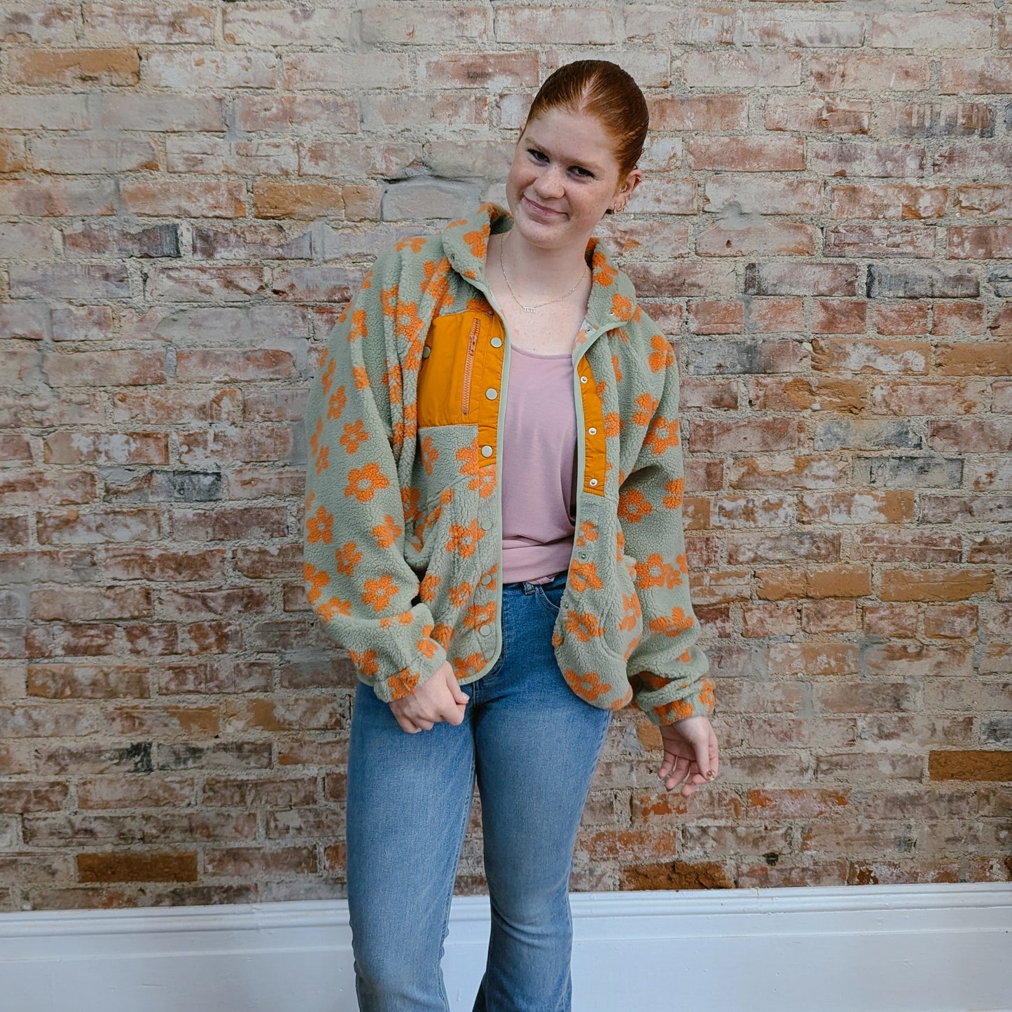 Flower Patterned Fleece Jacket