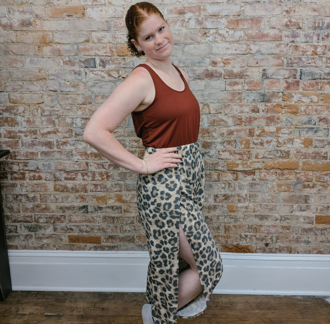 Leopard Print Side Split Pants