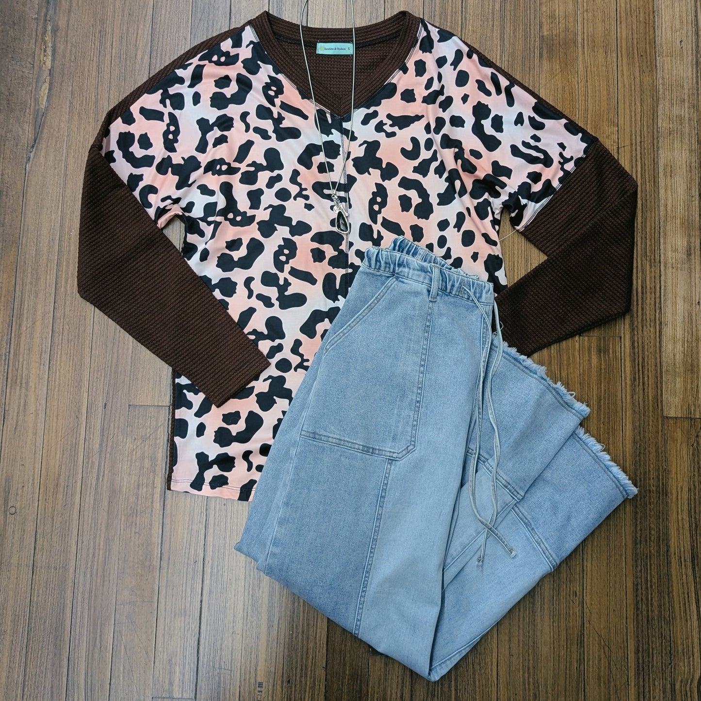 Waffle Knit Animal Print Top