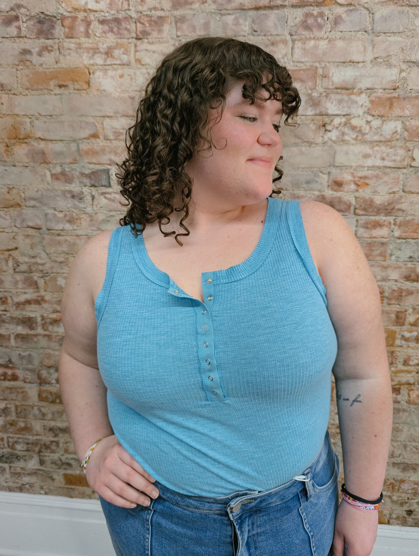 Light Blue Button Tank