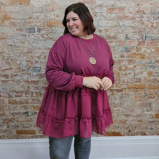 Magenta Tiered Long Sweater Top