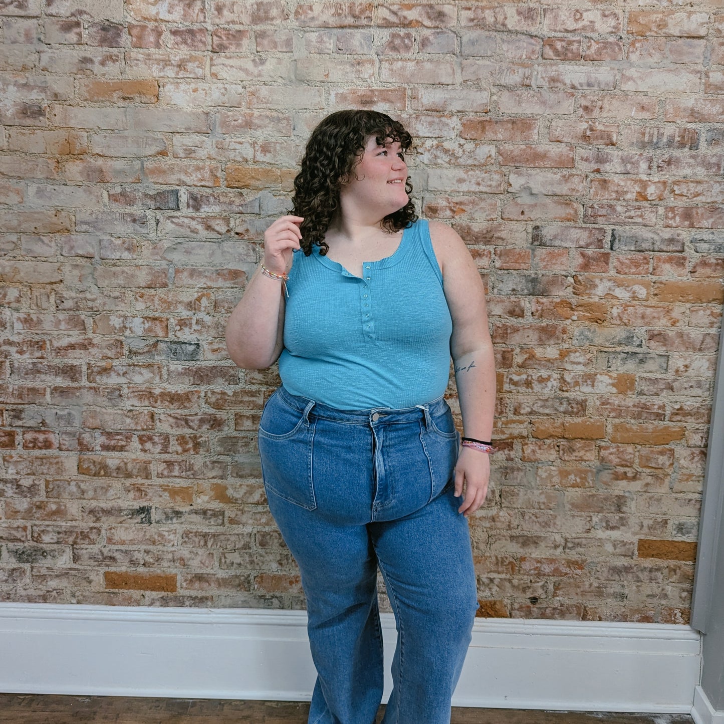 Light Blue Button Tank