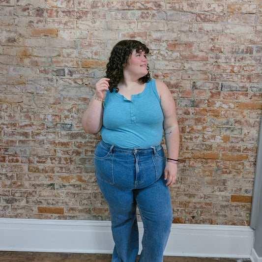 Light Blue Button Tank
