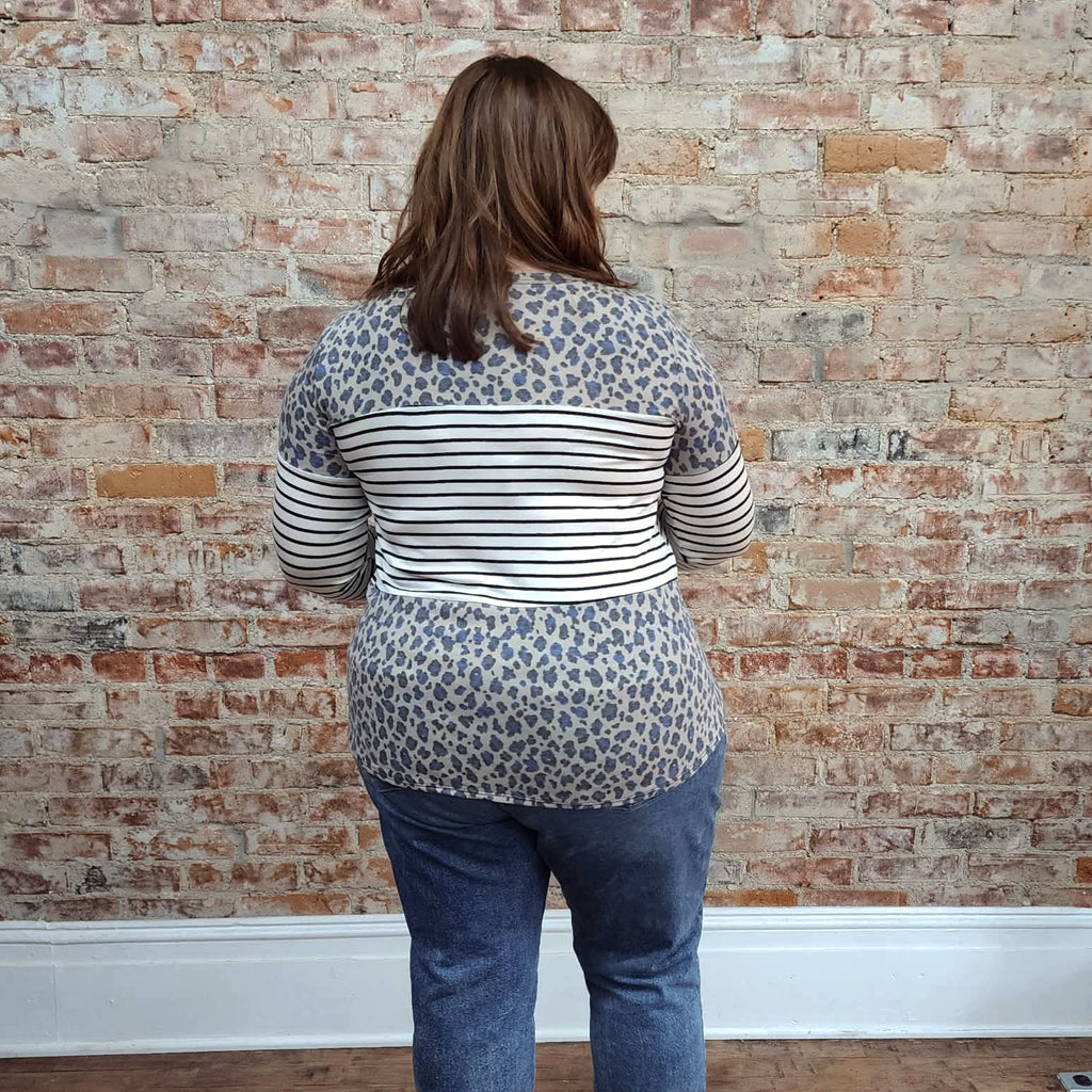 Striped Animal Print Colorblock Top