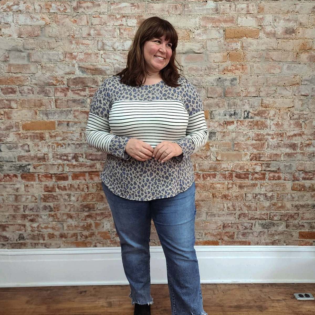 Striped Animal Print Colorblock Top