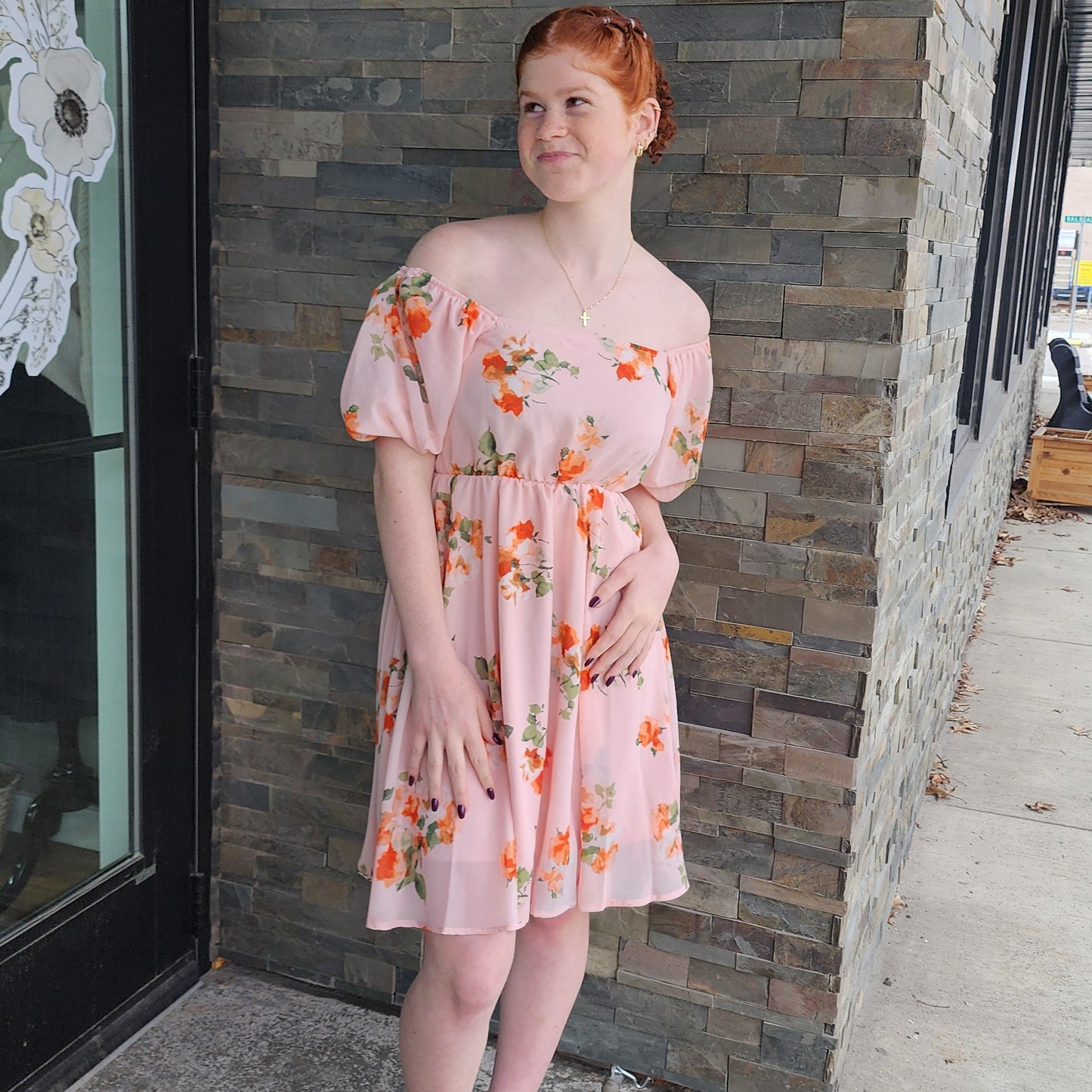 Peach Puff Sleeve Dress