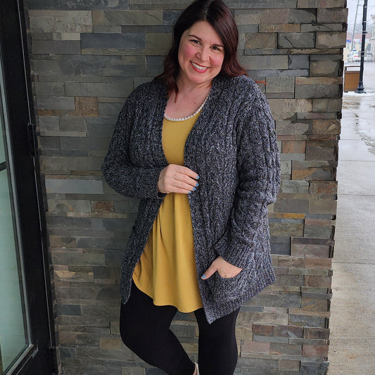 Charcoal Cable Knit Cardigan