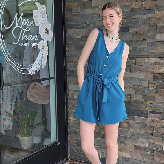 Teal Button Down Romper