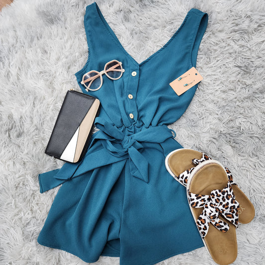 Teal Button Down Romper