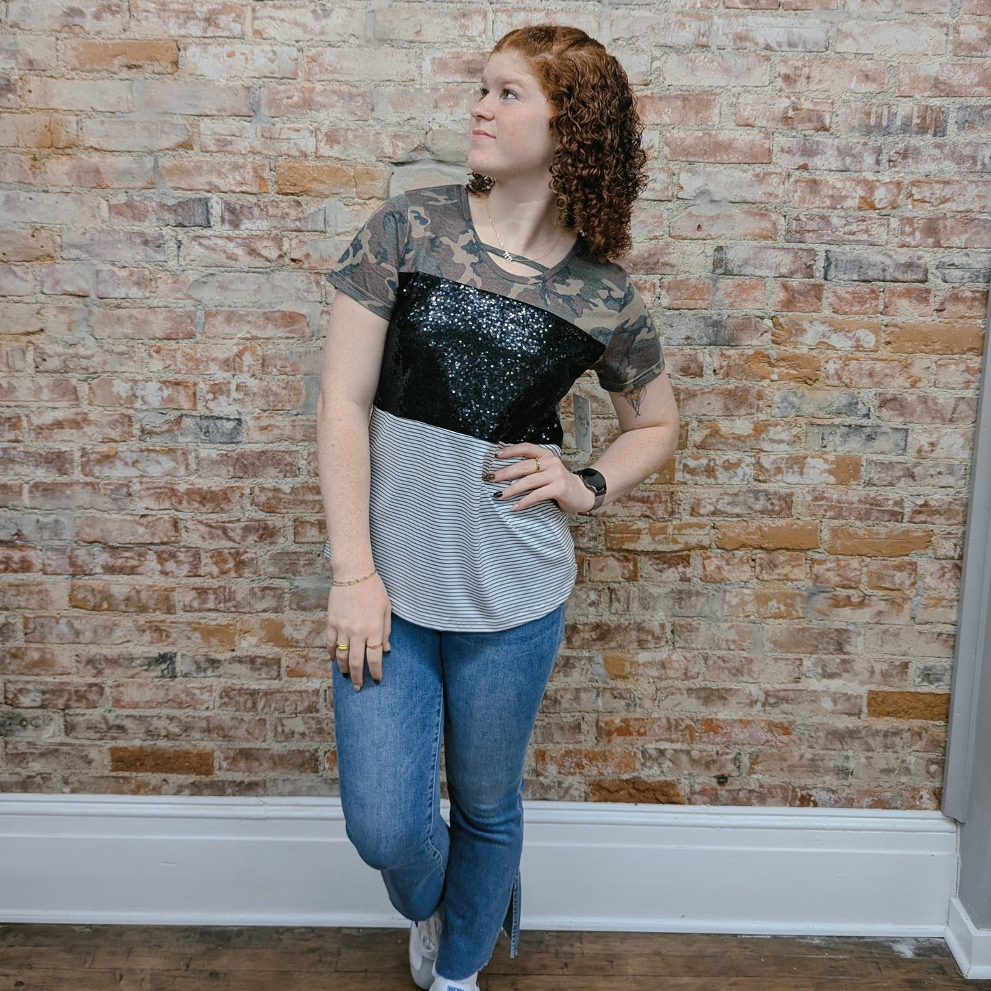 Camo Colorblock Top