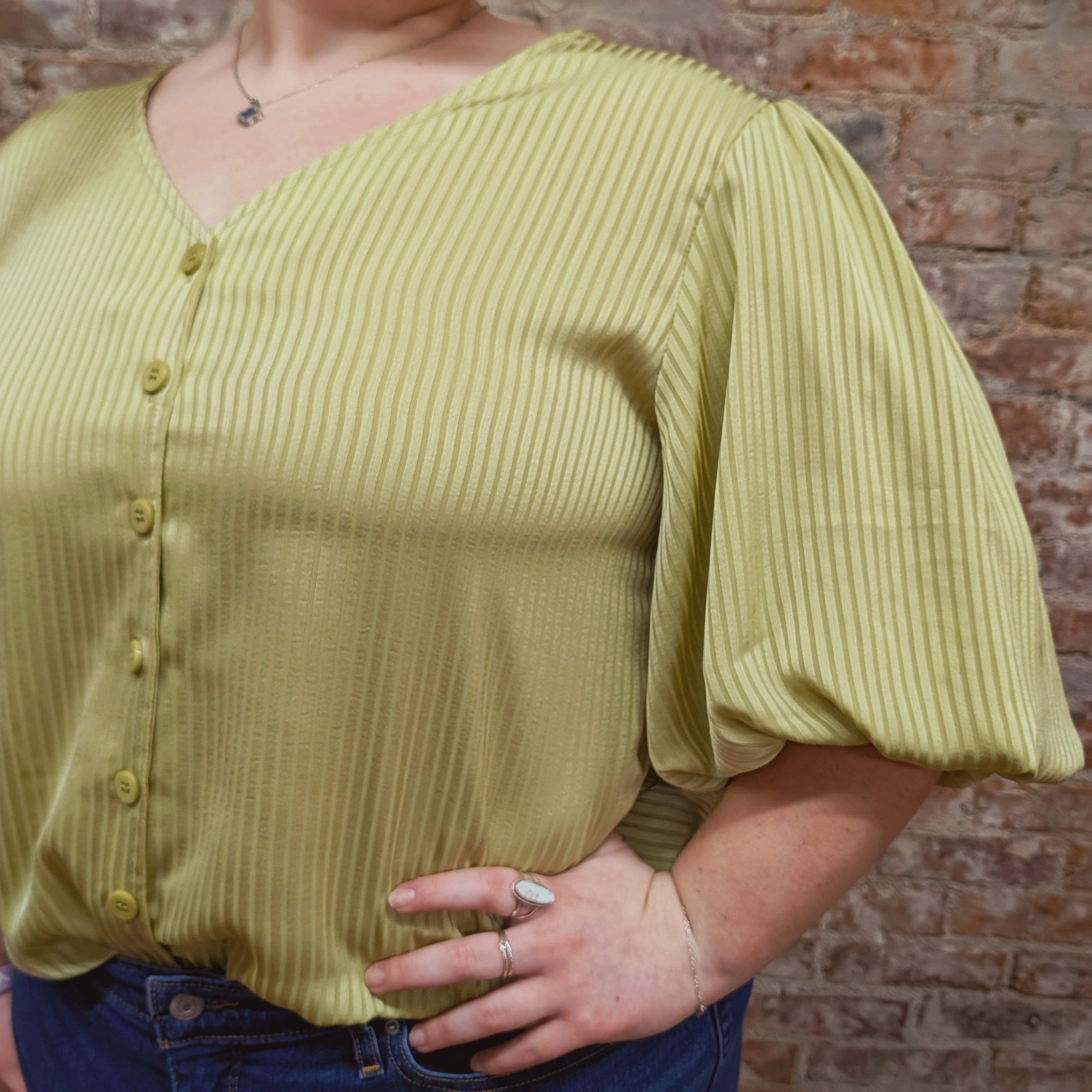 Light Sage Bubble Sleeve Blouse