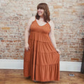 Rust Ruffle Tiered Maxi Dress