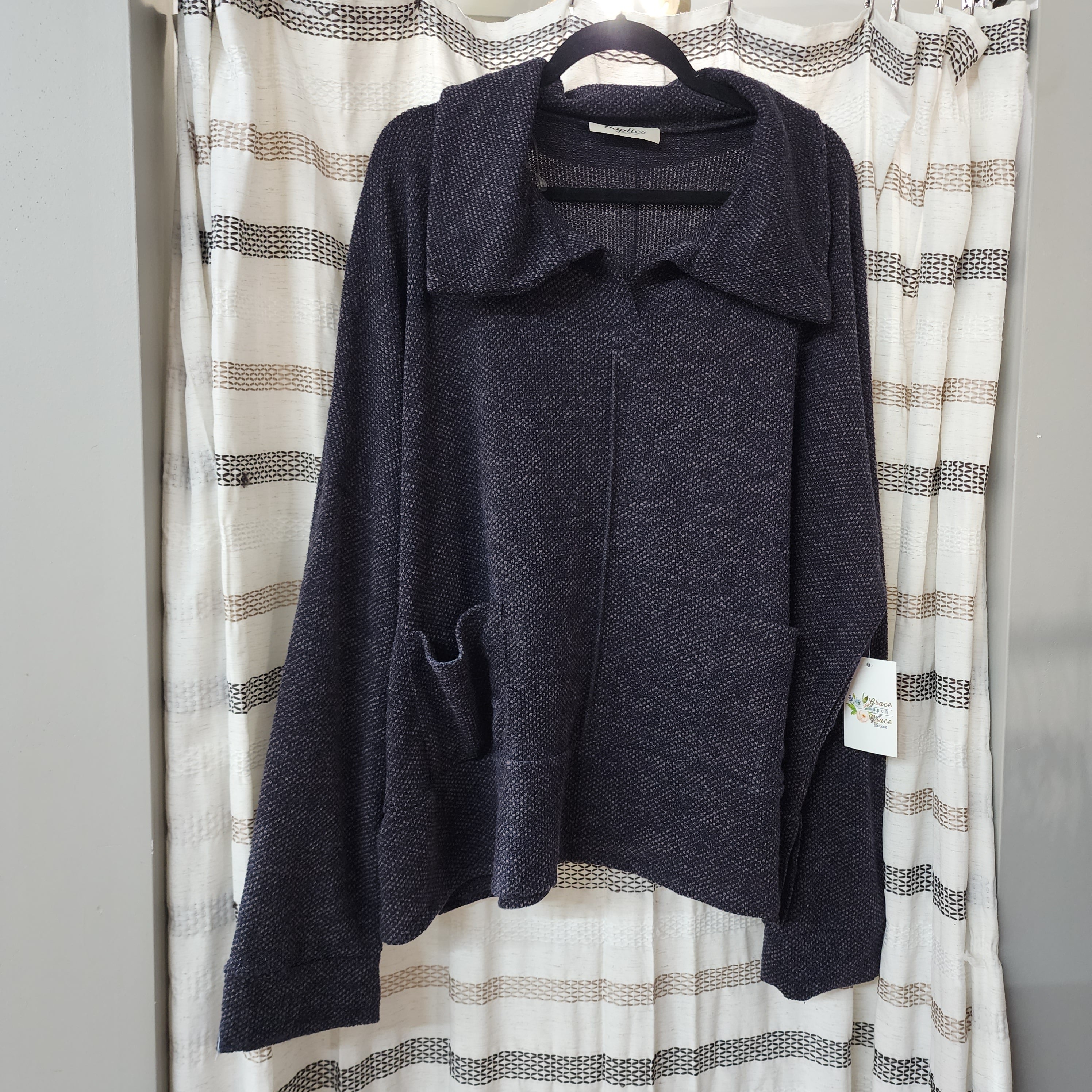Charcoal Knit Collar Sweater *clearance item, cannot be returned*