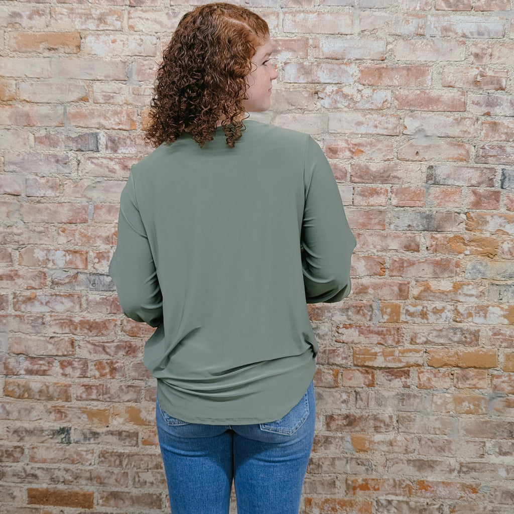 Olive Criss Cross Open Sleeve Blouse