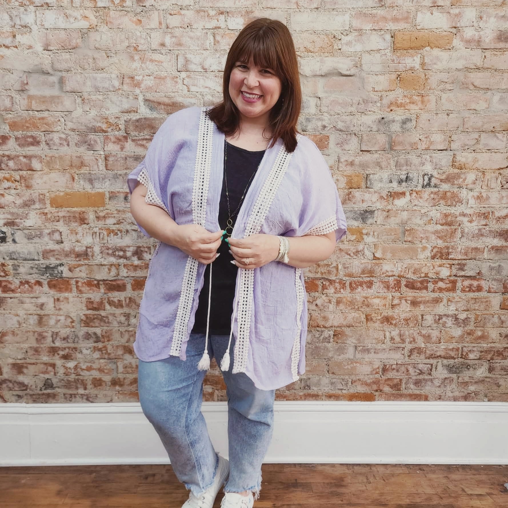 Crochet Trim Lavender Kimono