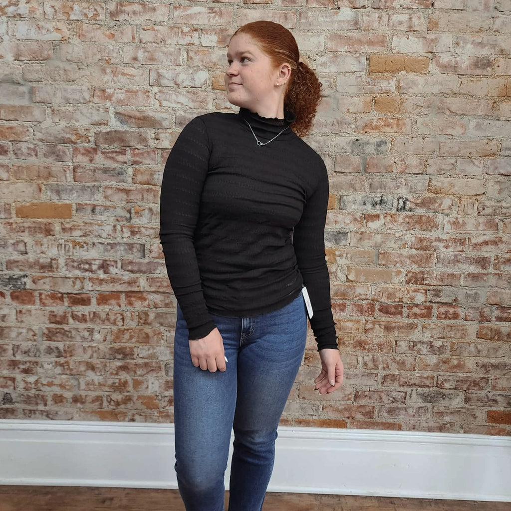 Black Ruffle Mock Turtleneck