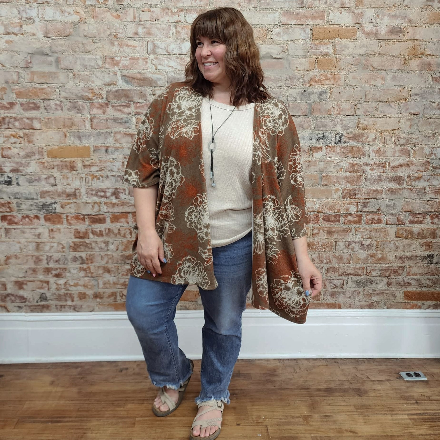 Brown Floral Kimono (one size)