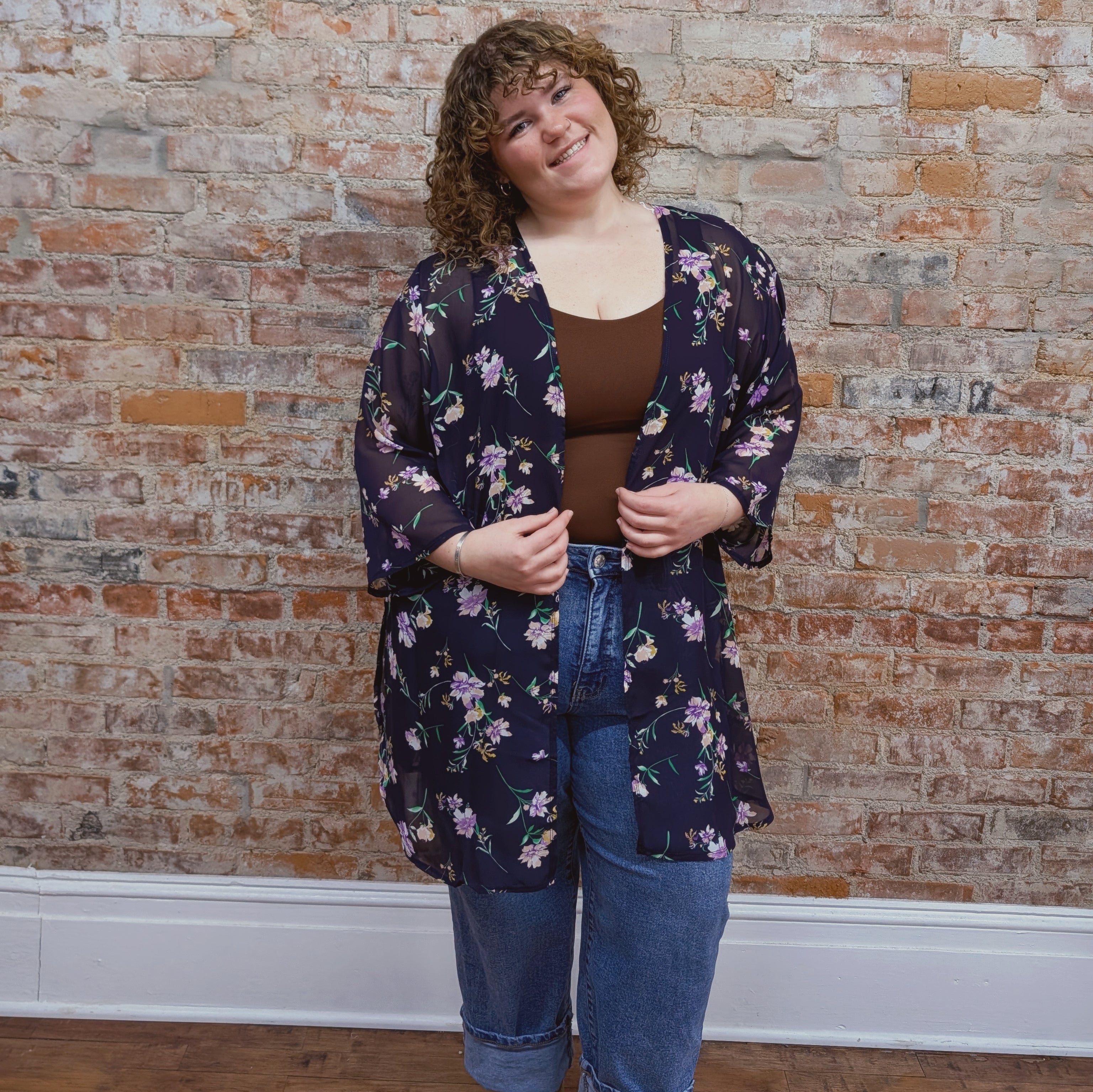Navy Floral Kimono