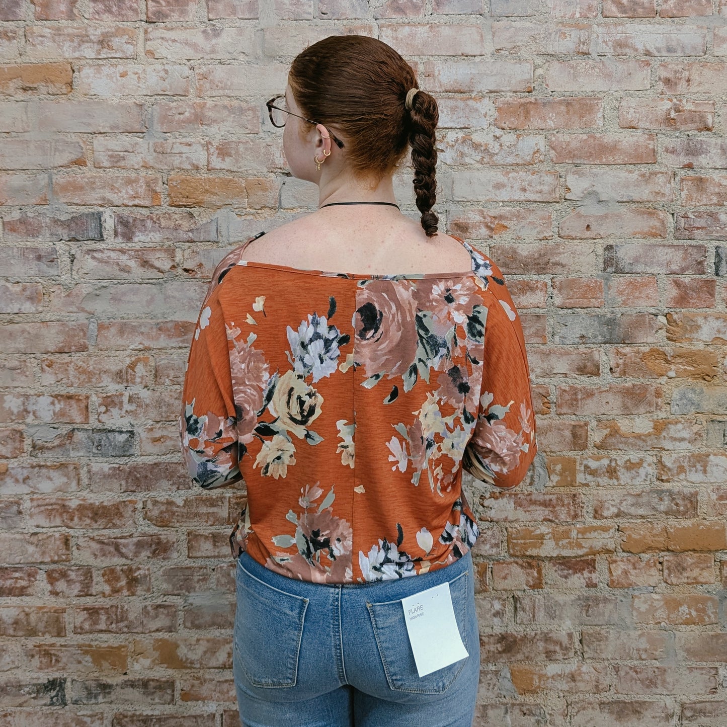 Orange Floral Long Sleeve Top