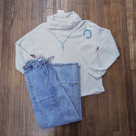 Cowl Neck Ribbed Sweater