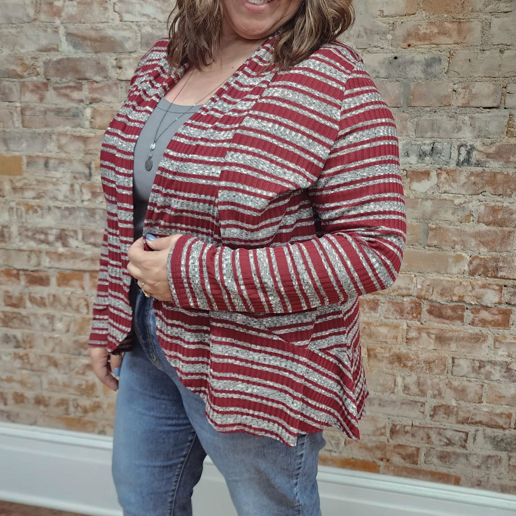 Maroon Striped Cardigan