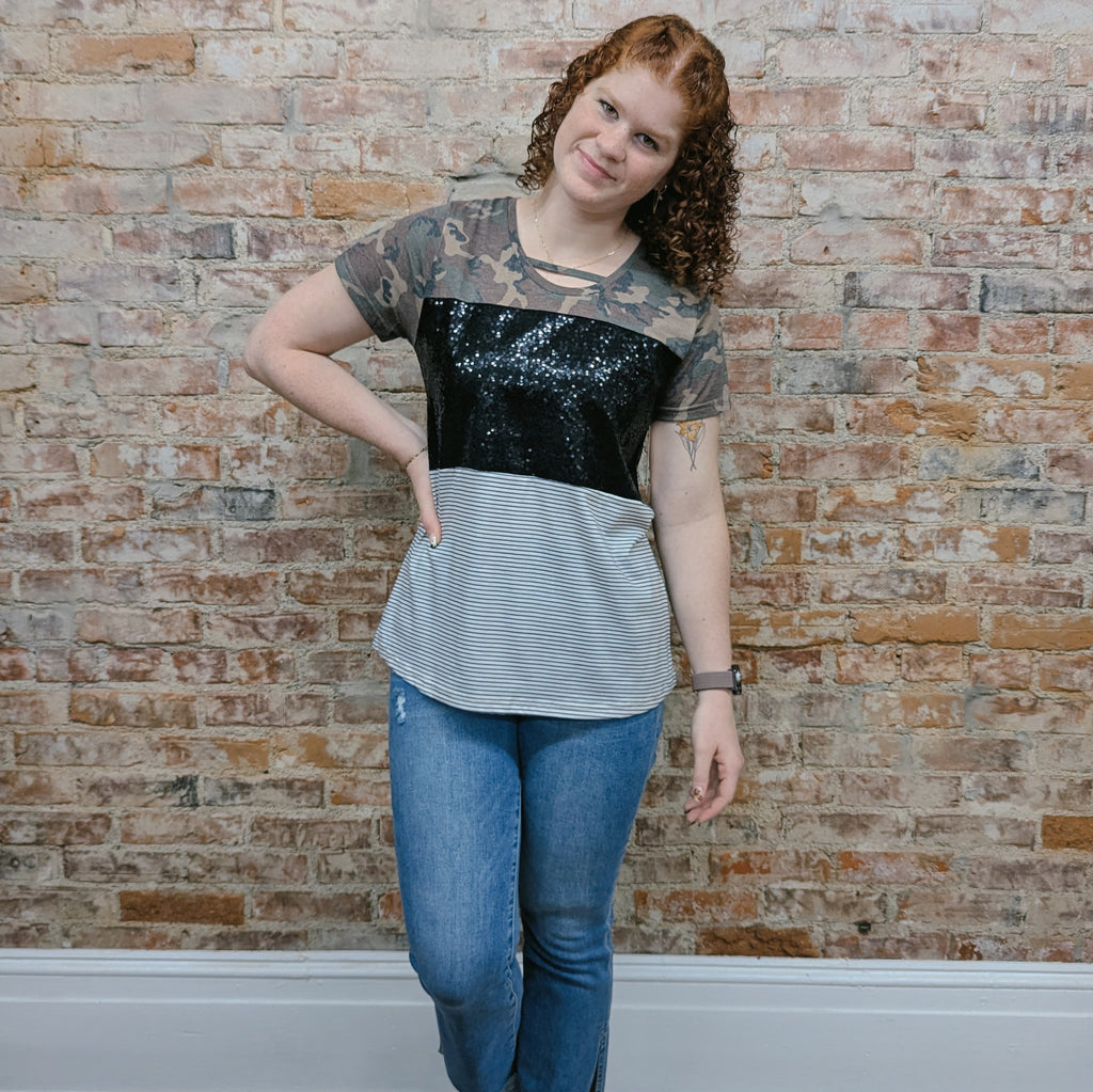 Camo Colorblock Top
