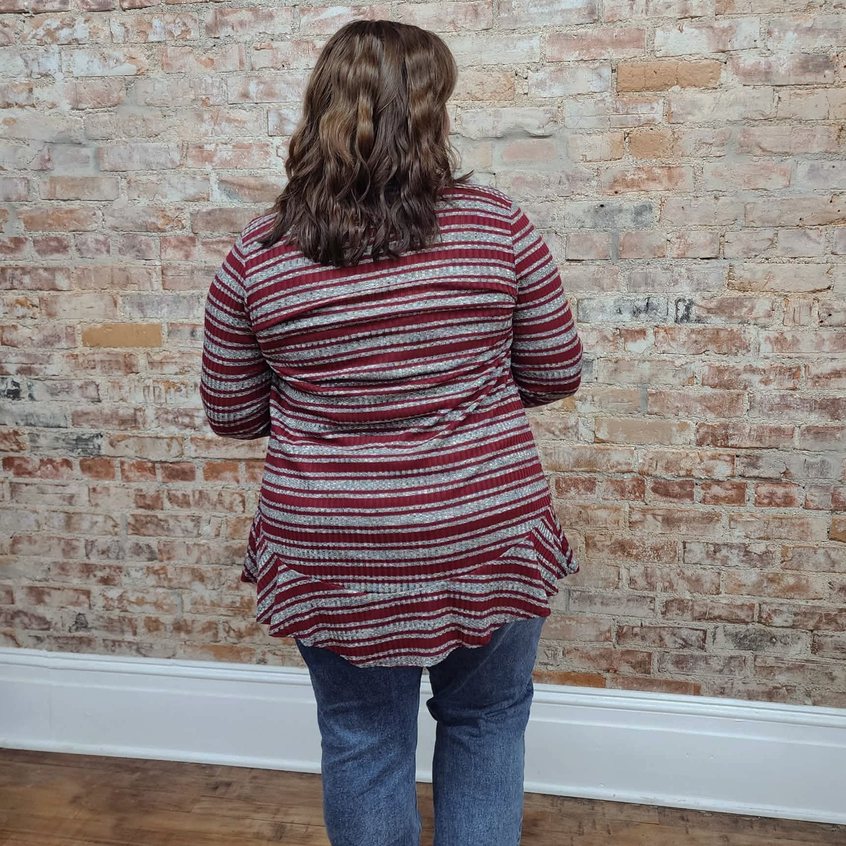 Maroon Striped Cardigan