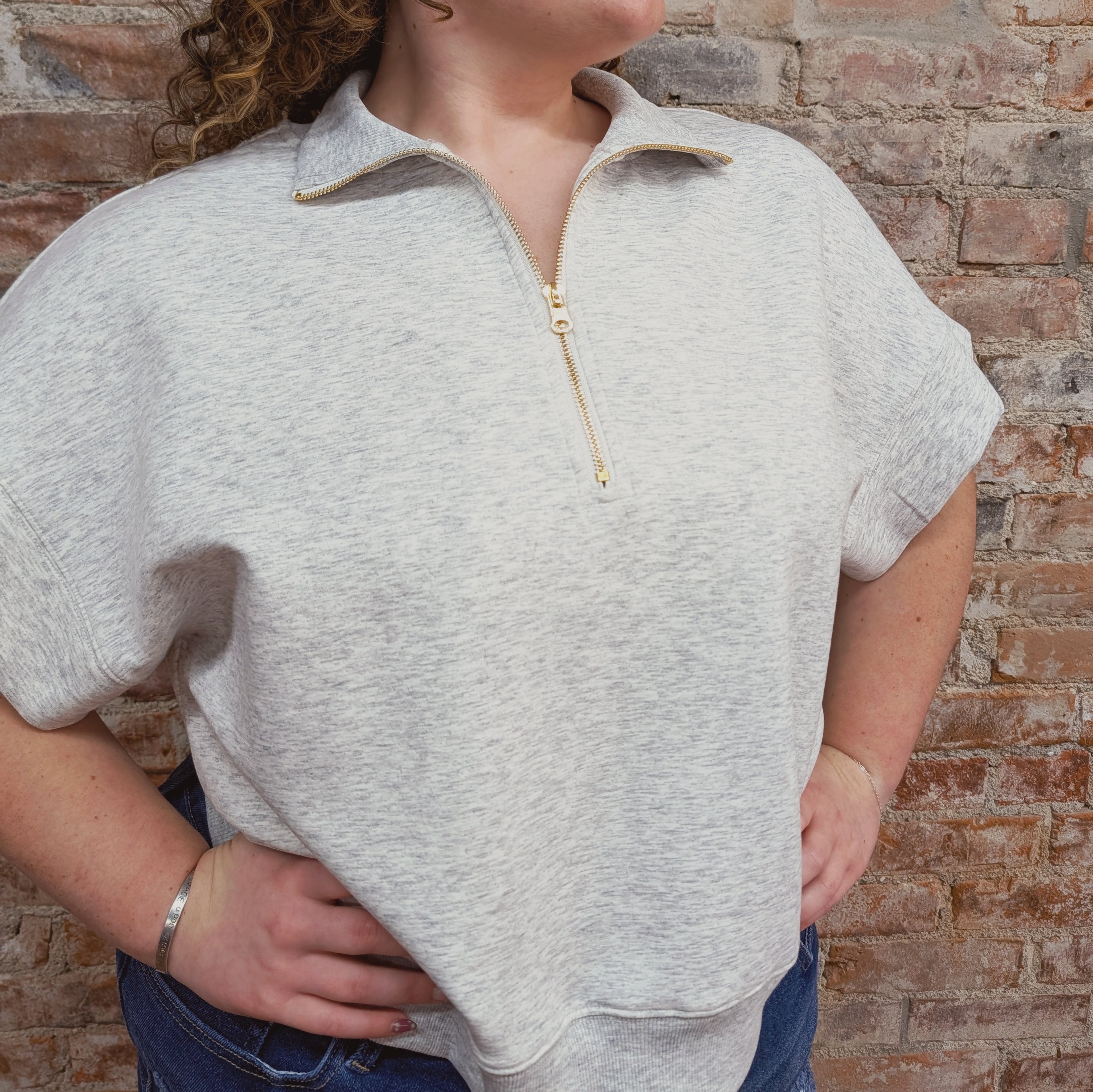 Grey Drop Sleeve Quarter Zip