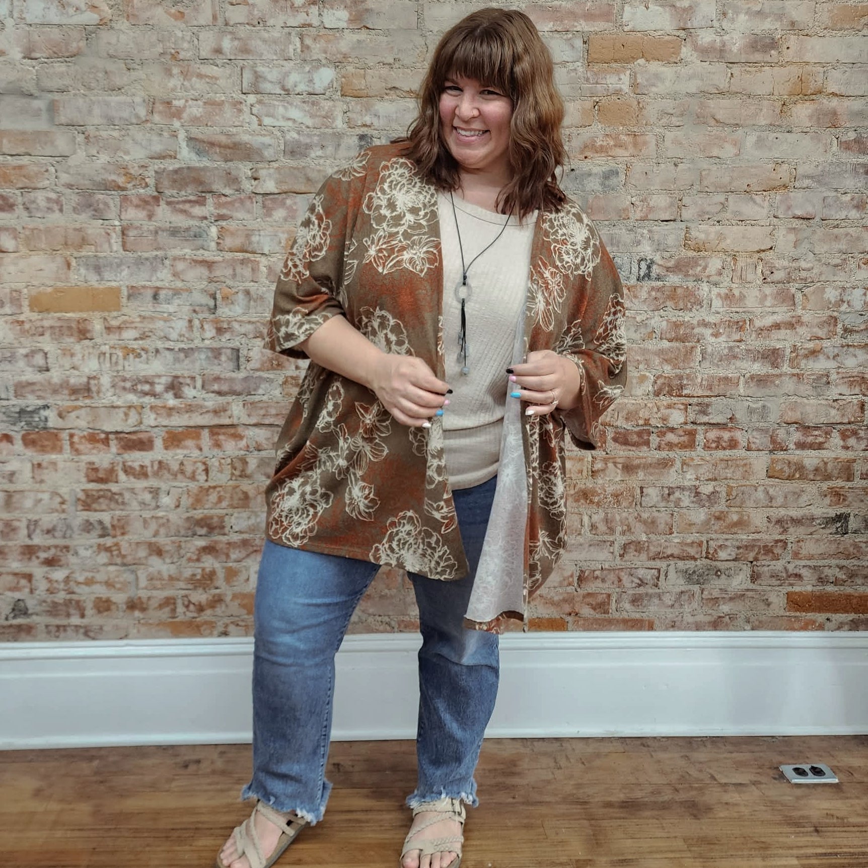 Brown Floral Kimono (one size)